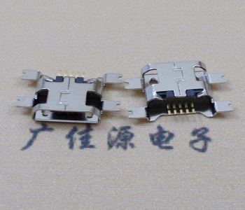 池州镀镍Micro USB 插座四脚贴 直边沉板1.6MM尺寸结构